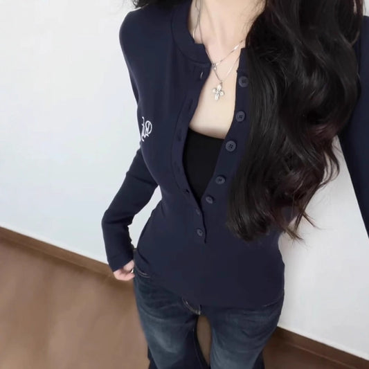 Blusa Entallada de Manga Larga con Botones y Hombros Rectos - Image 2