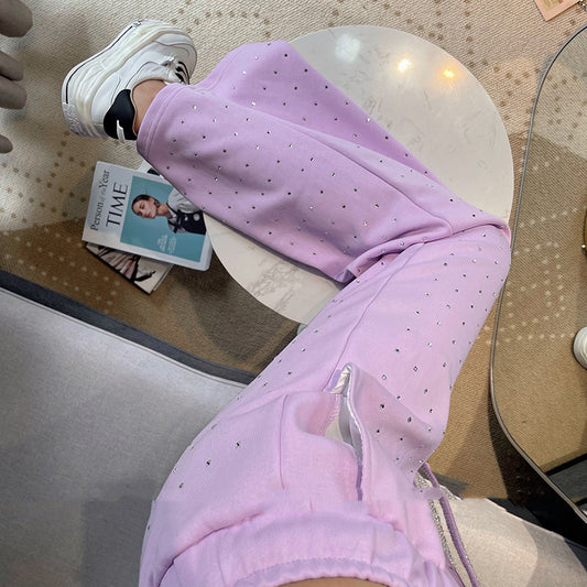 Pantalones Palazzo Morado con Diamantes, Cintura Alta y Talle Ancho - Image 2