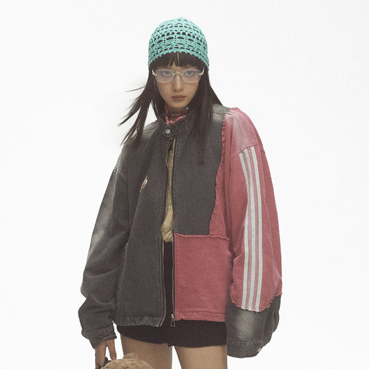 Chaqueta Denim Patchwork Contraste - Unisex Estilo Street - Image 2
