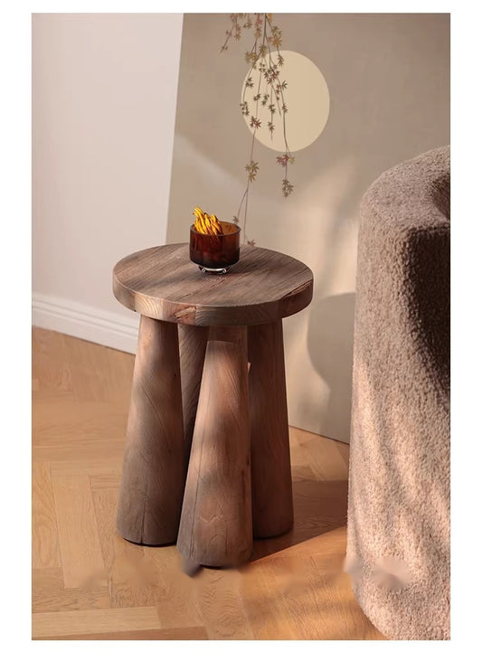 Mesa Auxiliar de Madera de Olmo Macizo para Sala y Balcón - Image 2