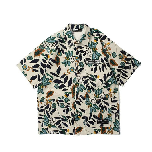 Camisa Retro Floral Estampado Completo Manga Corta Unisex - Image 2