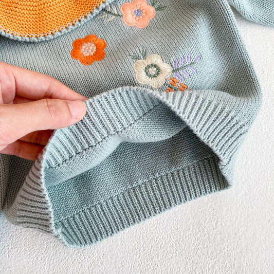 Conjunto de Punto para Bebé Niña con Cuello Bordado de Flor de Loto - Image 2