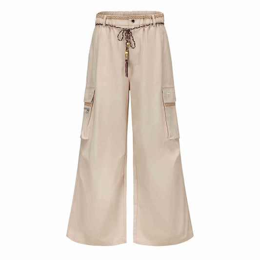 Pantalón de Trabajo Cintura con Lazo Pierna Recta Ancha - Image 2