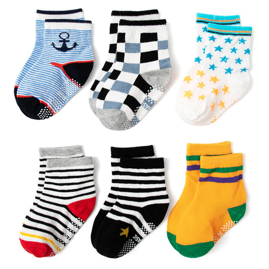 Calcetines Infantiles de Algodón con Diseño de Rayas y Suela Antideslizante - Image 2