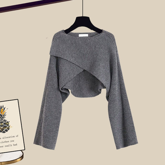 Conjunto de Tres Piezas Otoño-Invierno: Suéter Tejido, Camisa y Pantalón Ancho para Mujer - Image 2