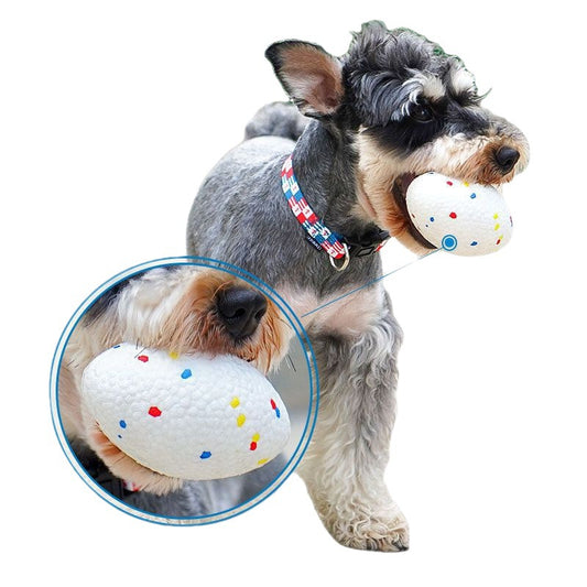 White bone-shaped dog toy with colorful speckles, labeled as interactive and bite-resistant. - Image 2