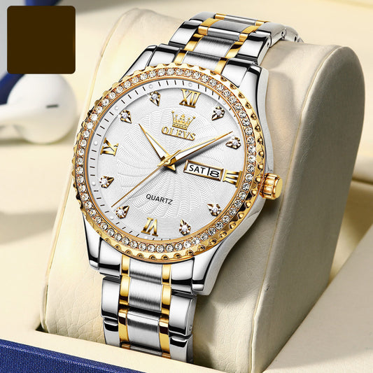 Reloj de Negocios Acero Inoxidable con Diamantes, Resistente al Agua y Calendario - Image 2