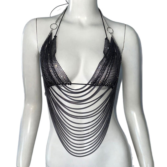 Conjunto de Dos Piezas: Top Halter Fishnet con Strass y Detalles Metálicos - Image 2