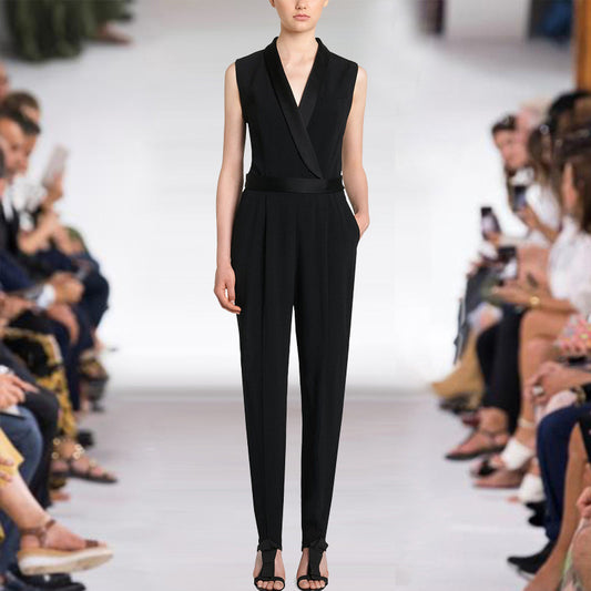 Jumpsuit Elegante Sin Mangas Negro Ajustado para Mujer - Image 2