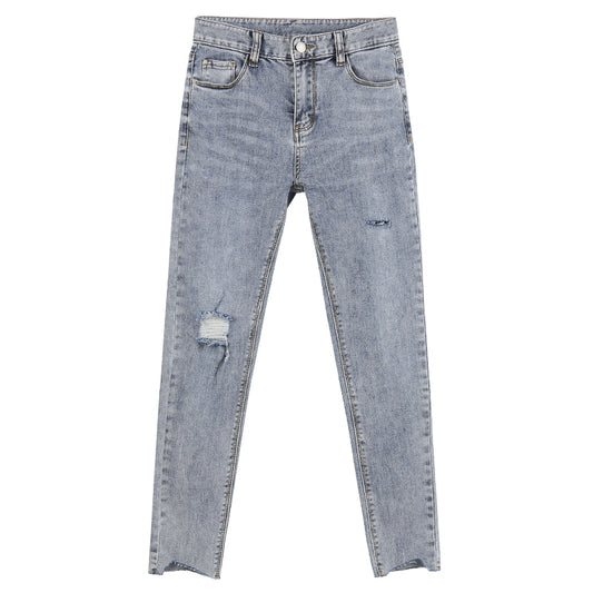 Pantalones Vaqueros Rotos Azul Claro Ajustados para Mujer - Corte Lápiz Largo - Image 2