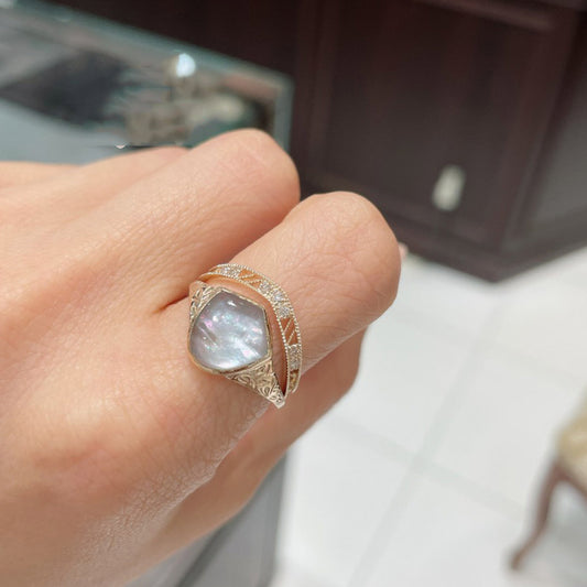 Anillo de Plata 925 con Cristal Natural y Patrón de Hoja - Image 2