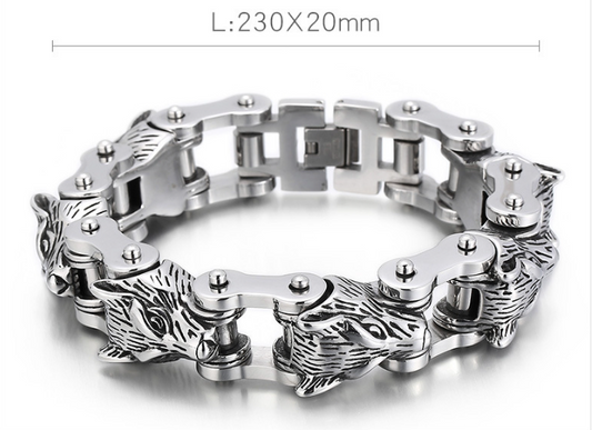 Pulsera de Acero Titanio para Hombre - Diseño Lobo Biker Rock Hip Hop - Image 2