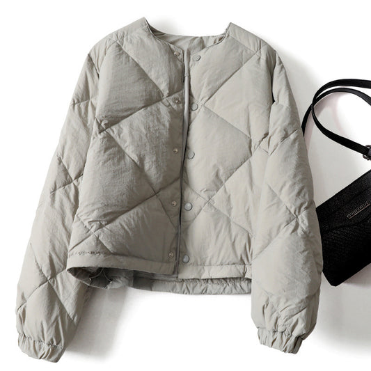 Chaqueta Corta de Algodón con Diseño Lattice Gris para Mujer - Image 2