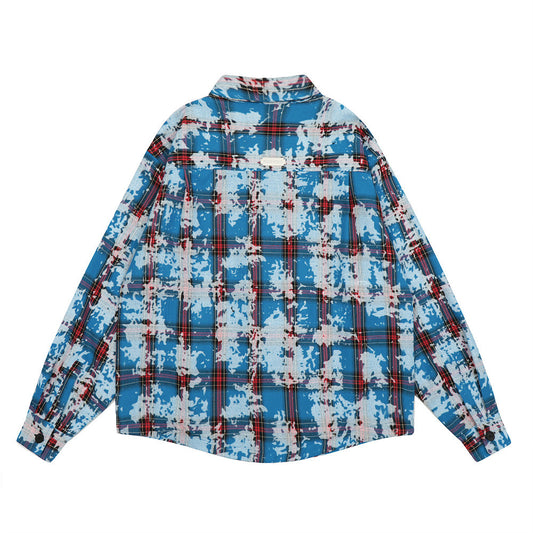 Chaqueta Camisa Tie-Dye Cuadros Desgastada para Hombre - Image 2