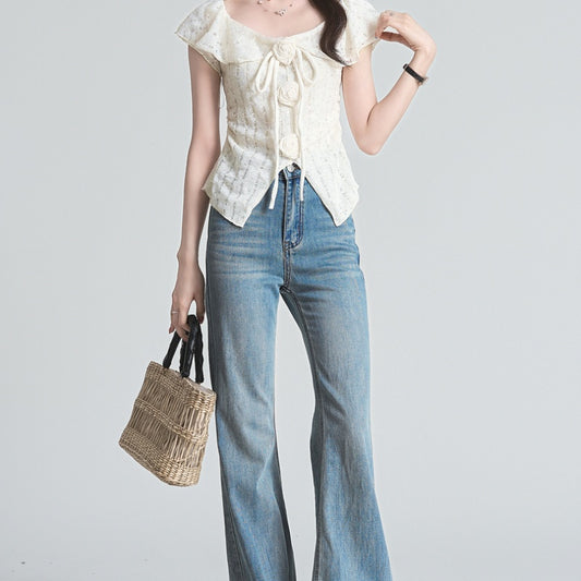 Blusa Floral Tridimensional Estilo Francés Manga Corta - Image 2
