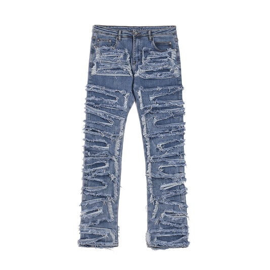 Jeans Slim Ajustados Vintage Desgastados con Cortes 3D para Hombre - Image 2