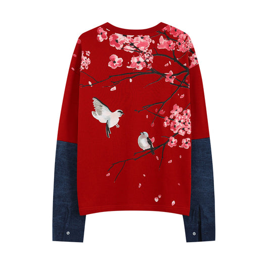 Playera Manga Larga Hombre Bloques de Color Floral Contraste - Image 2