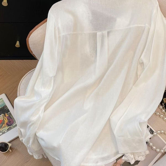 Blusa Larga de Manga Larga con Paneles de Encaje Efecto Dos Piezas - Image 2