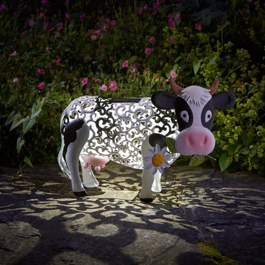Lámpara Solar Decorativa Vaca Margarita - Adorno de Resina para Jardín - Image 2