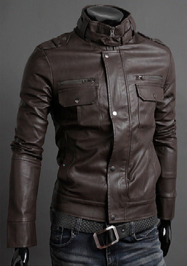 Chaqueta de Cuero para Motociclista con Cuello de Pie Elegante - Image 2