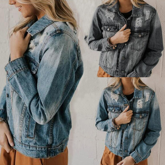 Chaqueta Vaquera Ajustada Efecto Desgastado para Mujer - Image 2