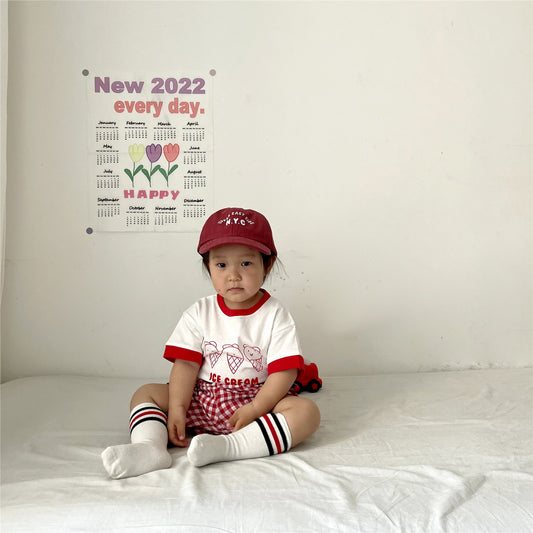 Conjunto Infantil Helado a Cuadros - Playera Manga Corta - Image 2