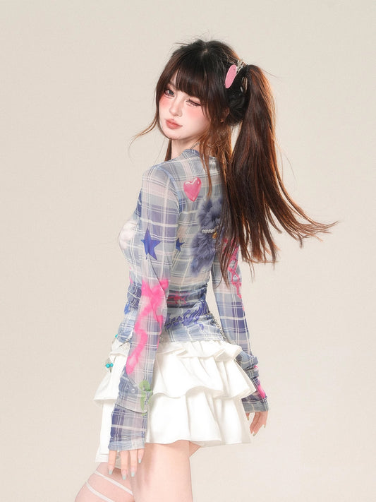 Camiseta de Manga Larga a Cuadros con Efecto Transparente - Image 2