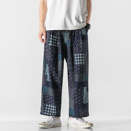 Pantalones Étnicos de Algodón Retorcido para Hombre - Corte Recto Holgado Talla Grande - Image 2