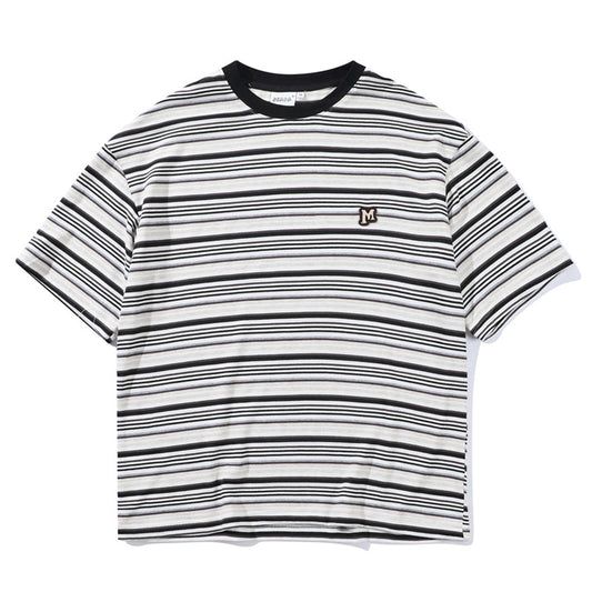 Camiseta Holgada Artística de Rayas para Hombre - Estilo Juvenil Fresco - Image 2