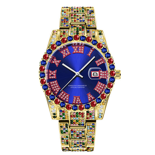 Reloj Hip Hop para Hombre con Diamantes de Colores y Fecha - Image 2