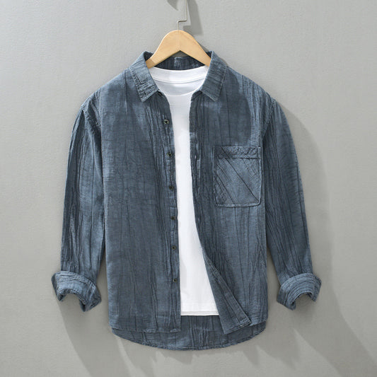 Camisa de Lino y Algodón con Solapas Plisadas - Estilo Retro Casual Holgado - Image 2
