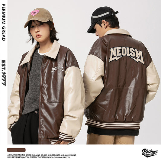 Chaqueta de Cuero PU Estilo Retro Americano con Letras Bordadas para Hombre - Image 2