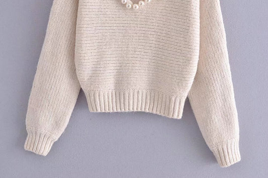 Suéter Pullover Casual Chic con Perlas Decorativas - Image 2