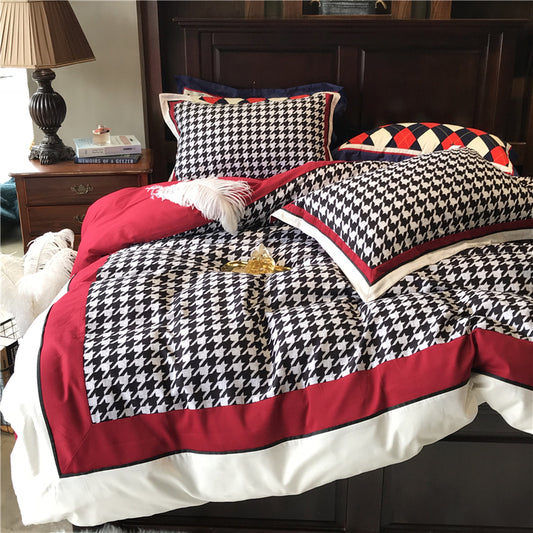 Juego de Cama Retro Americano Algodón Pata de Gallo Terciopelo - Image 2