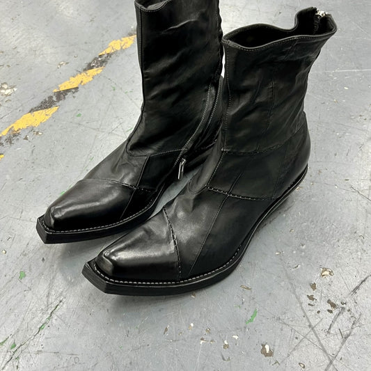Botas Vaqueras Patchwork Retro con Costura Oscura y Punta Cuadrada - Image 2
