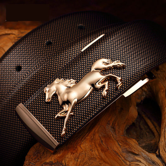 Cinturón de Cuero Premium para Hombre con Hebilla Dorada 3D Caballo - Image 2