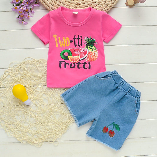 Conjunto Infantil de Dos Piezas con Estampado de Frutas - Camiseta de Manga Corta - Image 2