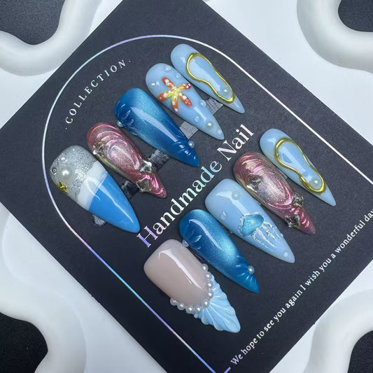 Stickers de Uñas 3D con Patrón Marino Tallado y Pintura Artesanal - Image 2