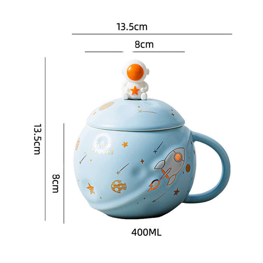 Taza de Cerámica para Pareja Astronauta Planeta con Cuchara y Tapa - Image 2