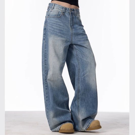 Pantalones Vaqueros Vintage Desteñidos Mujer Corte Recto Cintura Alta - Image 2