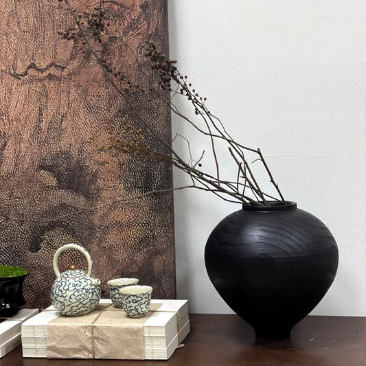 Jarrón Minimalista de Cerámica con Textura Madera - Decoración Zen para Sala de Té y Estudio - Image 2