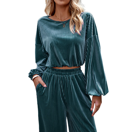 Traje de Terciopelo Casual para Mujer - Diseño Minimalista en Colores Sólidos - Image 2