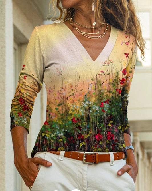 Blusa Estampada Cuello V Manga Larga para Mujer - Image 2