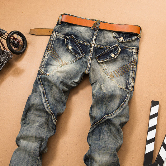 Pantalones Vaqueros Slim Fit Vintage con Parches Desgastados para Hombre - Image 2