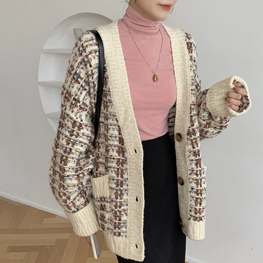 Cardigan Tejido Holgado Multicolor de Manga Larga para Mujer - Image 2