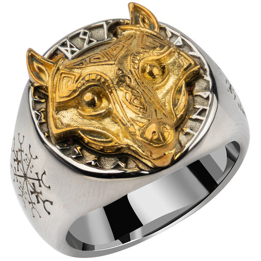 Anillo de Acero Titanio Cabeza de Lobo Vikingo Hip Hop Vintage para Hombre - Image 2