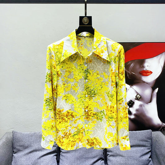 Camisa Hawaiana Amarilla Suelta con Hombreras Acolchadas para Hombre - Image 2
