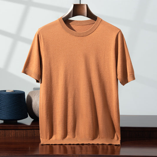 Camiseta Manga Corta Hombre Cuello Redondo Tejida Suelta Casual - Image 2