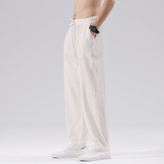 Pantalones Casuales Hombre Algodón y Lino Corte Recto Suelto - Image 2
