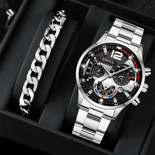 Set de 2 Relojes de Acero para Hombre con Pulsera - Diseño Ejecutivo Tres Ojos - Image 2
